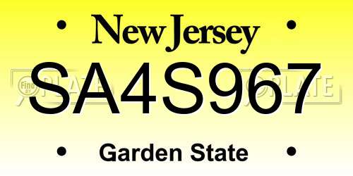 SA4S967 New Jersey License Plate
