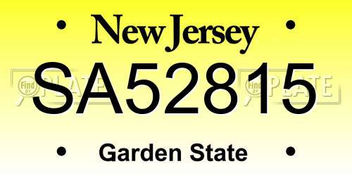 SA52815 New Jersey License Plate