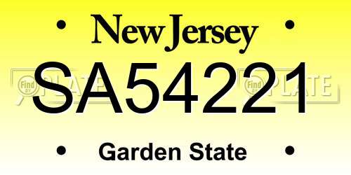SA54221 New Jersey License Plate