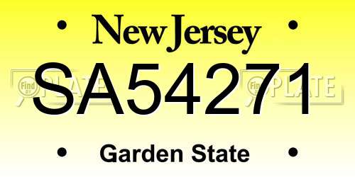 SA54271 New Jersey License Plate
