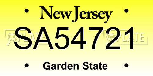 SA54721 New Jersey License Plate