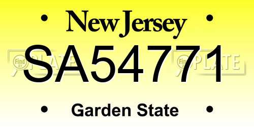 SA54771 New Jersey License Plate