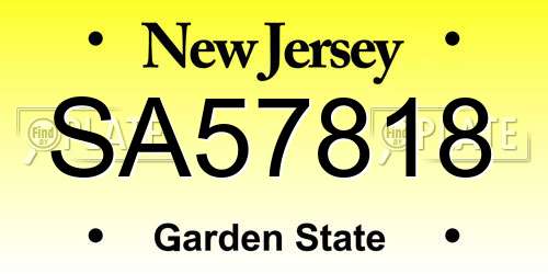 SA57818 New Jersey License Plate