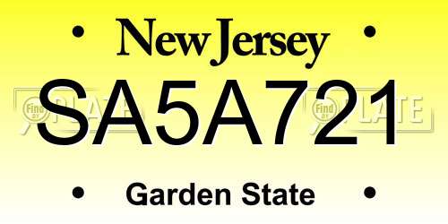 SA5A721 New Jersey License Plate