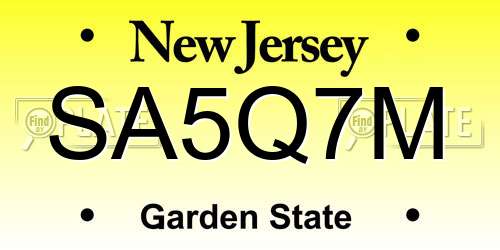 SA5Q7M New Jersey License Plate