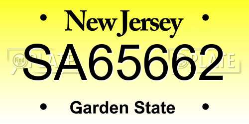 SA65662 New Jersey License Plate