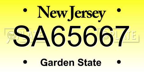 SA65667 New Jersey License Plate