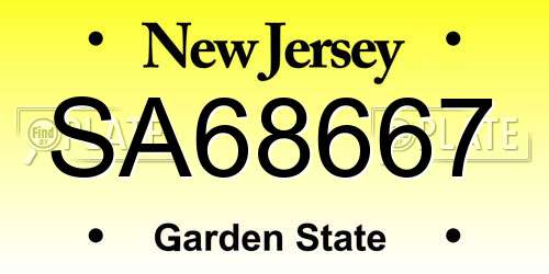 SA68667 New Jersey License Plate