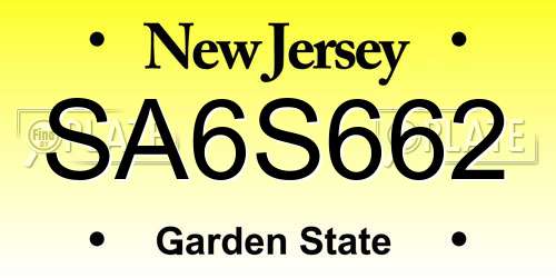 SA6S662 New Jersey License Plate