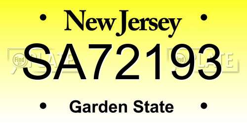 SA72193 New Jersey License Plate