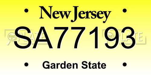 SA77193 New Jersey License Plate
