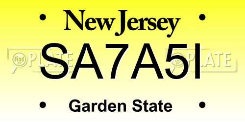 SA7A5I New Jersey License Plate