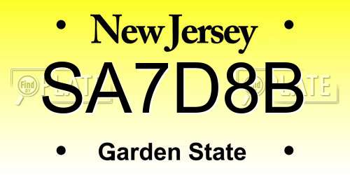 SA7D8B New Jersey License Plate