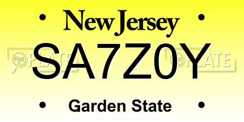 SA7Z0Y New Jersey License Plate