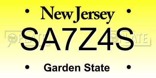 SA7Z4S New Jersey License Plate