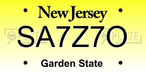 SA7Z7O New Jersey License Plate