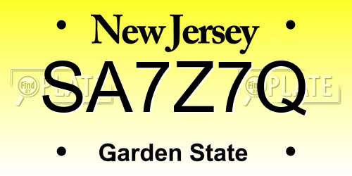 SA7Z7Q New Jersey License Plate