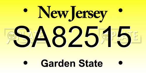 SA82515 New Jersey License Plate