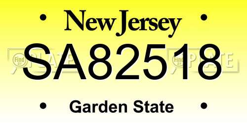 SA82518 New Jersey License Plate
