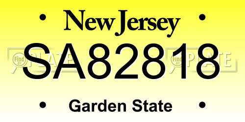 SA82818 New Jersey License Plate