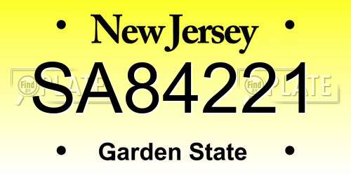 SA84221 New Jersey License Plate