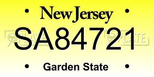 SA84721 New Jersey License Plate
