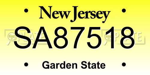 SA87518 New Jersey License Plate