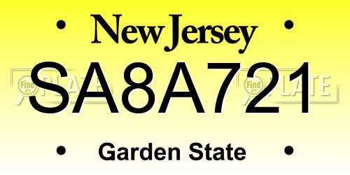 SA8A721 New Jersey License Plate