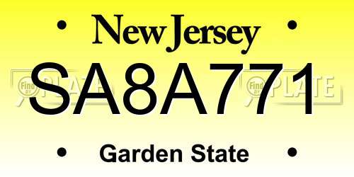 SA8A771 New Jersey License Plate