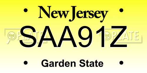 SAA91Z New Jersey License Plate