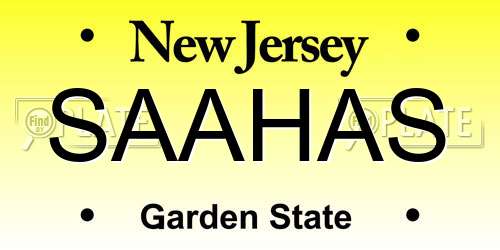 SAAHAS New Jersey License Plate