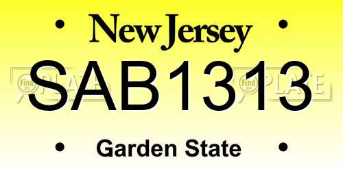 SAB1313 New Jersey License Plate