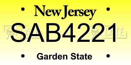SAB4221 New Jersey License Plate