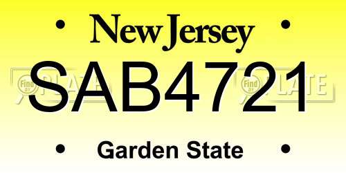 SAB4721 New Jersey License Plate