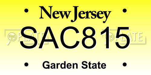 SAC815 New Jersey License Plate