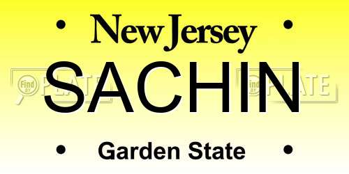 SACHIN New Jersey License Plate