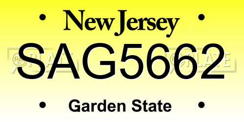 SAG5662 New Jersey License Plate