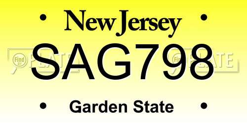 SAG798 New Jersey License Plate