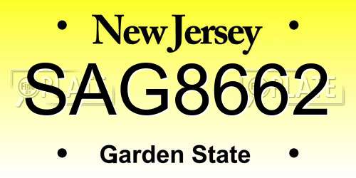 SAG8662 New Jersey License Plate