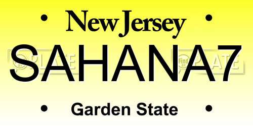 SAHANA7 New Jersey License Plate