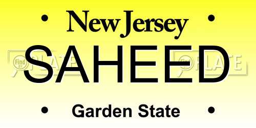 SAHEED New Jersey License Plate