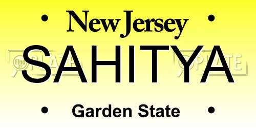 SAHITYA New Jersey License Plate