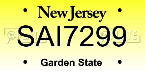 SAI7299 New Jersey License Plate