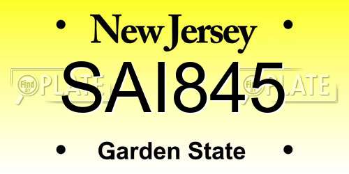 SAI845 New Jersey License Plate
