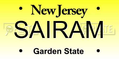 SAIRAM New Jersey License Plate