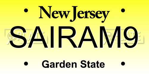 SAIRAM9 New Jersey License Plate