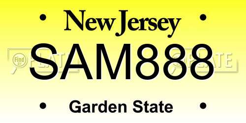 SAM888 New Jersey License Plate