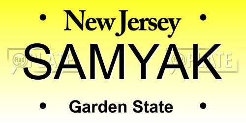 SAMYAK New Jersey License Plate