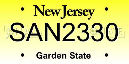SAN2330 New Jersey License Plate