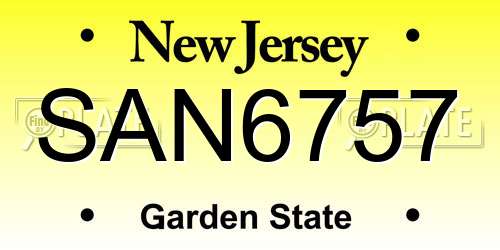 SAN6757 New Jersey License Plate